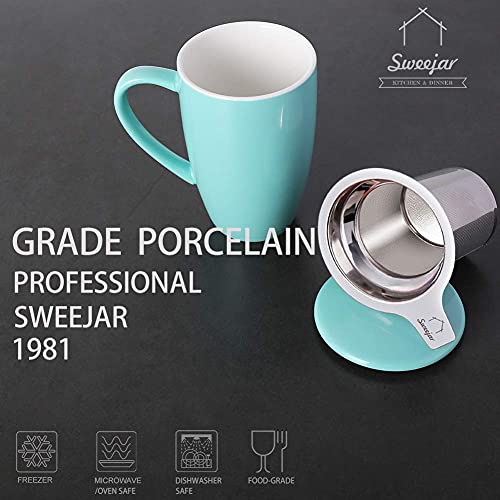 Sweejar Porcelain Tea Infuser Mug with Lid (Turquoise / Tea Cup(16 Fl Oz))