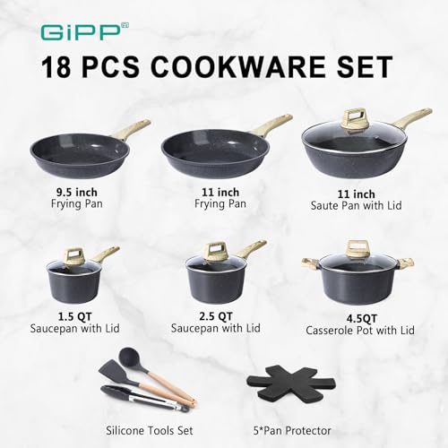 Ceramic Pots and Pans Set Non Stick (Dark Gray / 18 Pieces)