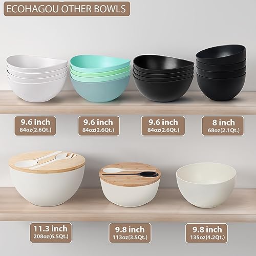 Bamboo Fiber 10 ″ Large Salad Serving Bowl Set with Wooden Lid & Servers (9.84 inch / Turquoise)