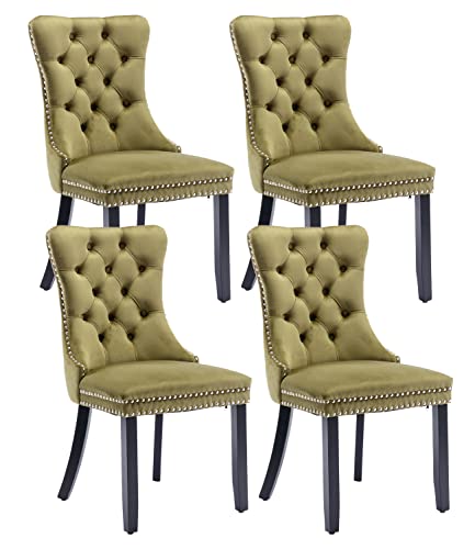 Olive Green Velvet Dining Chairs Set of 4 (Olive Green)