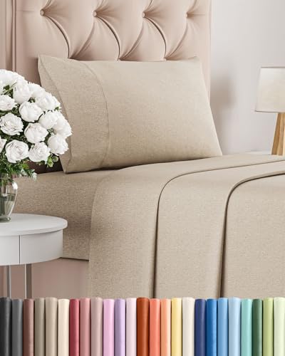 Twin Size 3 Piece Sheet Set (38 - Heathered Beige / Twin)