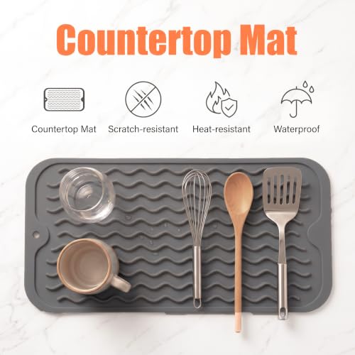 Silicone Dish Drying Mat for Multiple Usage (Gray / 12"L x 6"W)
