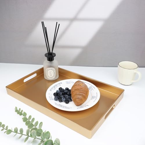 Gold Decorative Serving Tray with Handles (Gold)