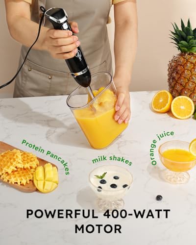 5-in-1 Immersion Blender Handheld with 1000ml Cup, 2-Speed Adjustable Hand Blender with 304 Stainless Blades, Detachable Whisk and Milk Frother