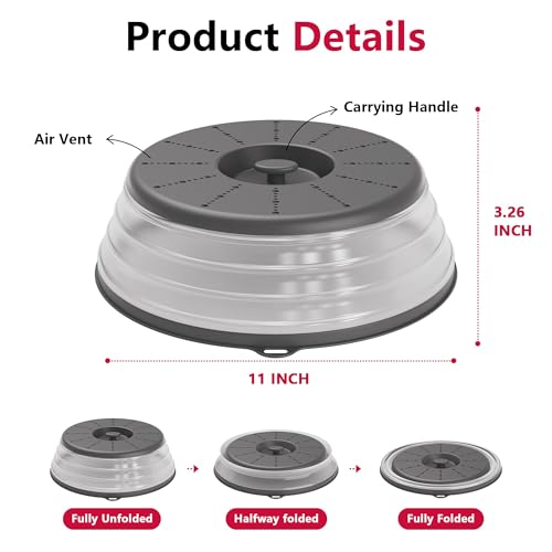 Microwave Splatter Cover Vented for Food with Hook Hole (Dark Gray / M(11"x3.26")-Pack of 1)