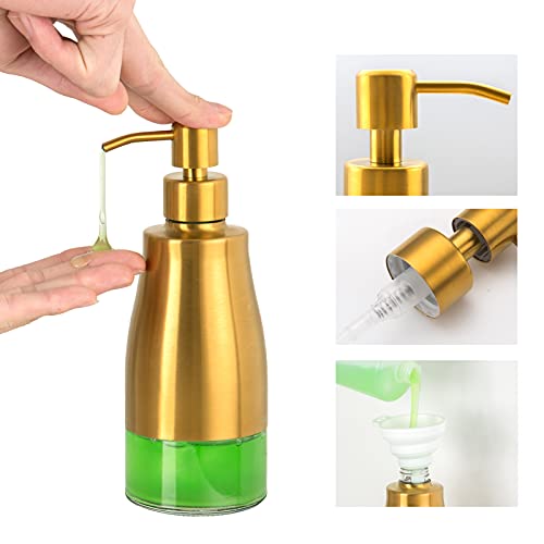 Gold Soap Dispenser with Coaster and Stickers (Brushed Gold)