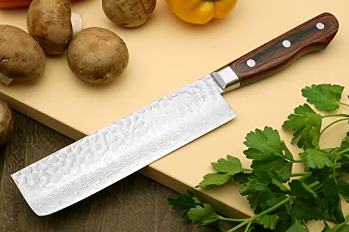 VG10 16 Layer Hammered Damascus Stainless Steel Nakiri Vegetable Knife 6.5'' (Nakiri 6.5" (165mm) / Mahogany Handle)