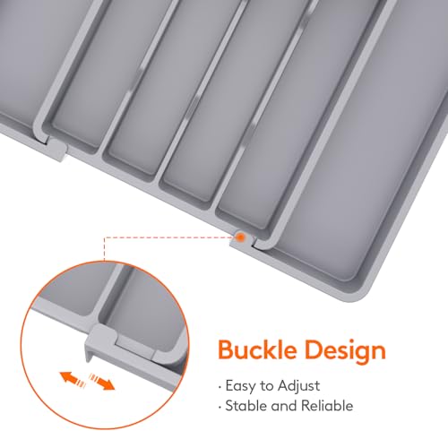 Expandable Silverware Drawer Organizer (Gray / Medium Wide(8.5-14''W x 12''D))