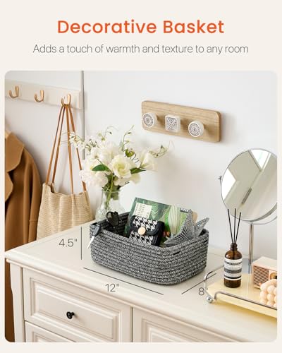 Small Woven Storage Basket for Organizing (Mixed Black / 12"L x 8"W x 4.5"H)