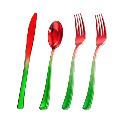 200PCS Christmas Plastic Silverware (Red Green)