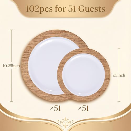 102 Pcs Wood Grain Brown Plastic Plates (102 Pieces / Brown)
