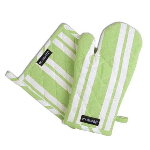 Oven Mitts and Pot Holders Set (Oven Glove + Pot Holder / Franca Lime Stripes)