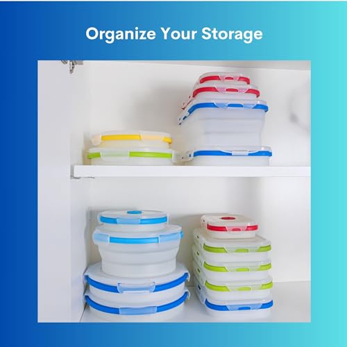 Collapsible Food Storage Containers with Lids (Blue 40oz-3pc)