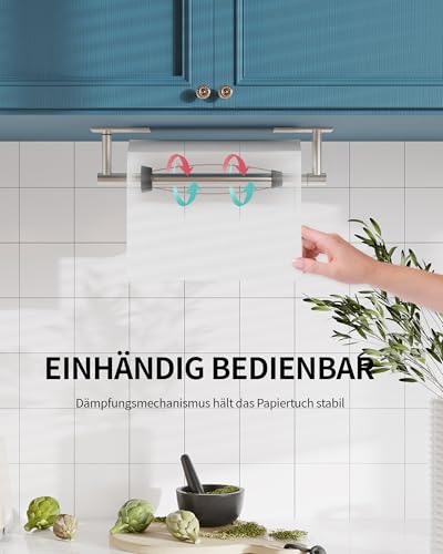 Paper Towel Holder Under Cabinet with Damping Single Hand Operable