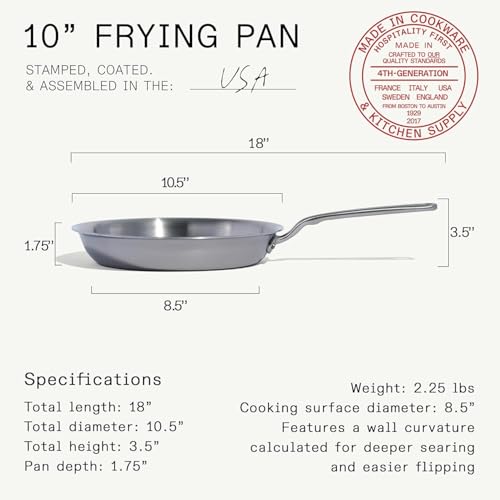 Cookware - 10-Inch Stainless Steel Frying Pan - 5 Ply Stainless Clad - Professional Cookware - Crafted in USA - Induction Compatible (10")