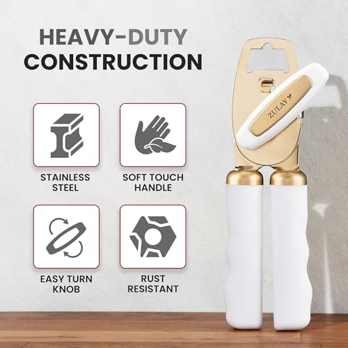 Manual Can Opener Heavy Duty Patented Stainless Steel (Alabaster Gold / Comfy Grip)