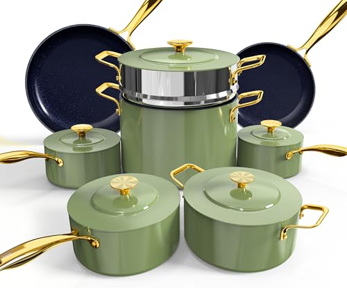 Lux LE 13Pc Ceramic Cookware Set with Elegant Gold Handle (Avocado LE)