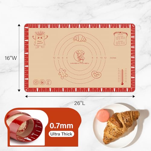 Extra Thick Silicone Baking Mat with Recipes (Red-Brown / 26"L x 16"W)