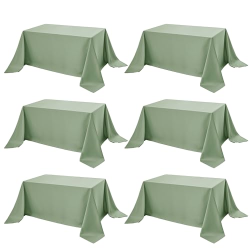 6 Pack Sage Green Tablecloths for Rectangle Tables (Sage Green / 90x132 In, 6 Pack)