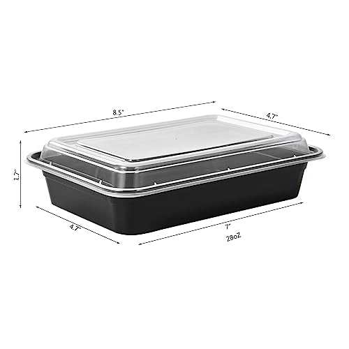150 Pack Meal Prep Plastic Food Storage Containers With Lids 28 oz 1 Compartment Black Rectangular To Go Lunch Prepping Boxes BPA (28S-150)