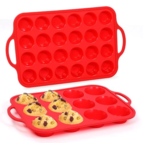 Silicone Muffin Pans for Baking (Metal Framed:Mini & Regular)