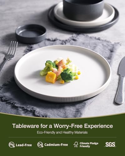 Star Stoneware Dinnerware Sets for 8 (Matte White & Charcoal)