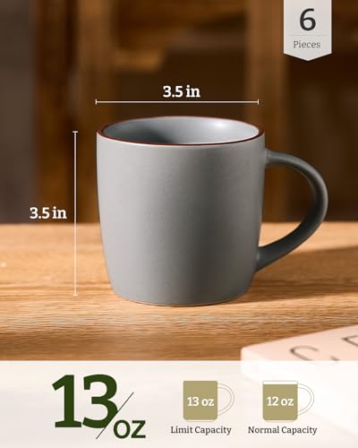 Mercury Coffee Mugs 13 oz (Mercury-Dark Grey / 6 Count (Pack of 1))
