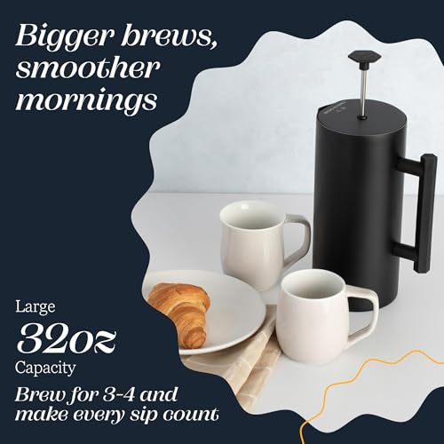 P6 32 Ounces French Press Coffee Maker (32 oz / Matte Black)