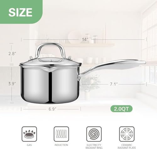 1.5 Quart Stainless Steel Pot Saucepan with Glass Strainer Lid (1.5 Quarts)