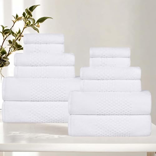 Playa Zero Twist Cotton Medium Weight Towels (12 Piece Towel Set / White)