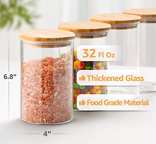 32 Oz Thick Walled Glass Jars with Bamboo Lid Airtight (32 floz (4-Pack))