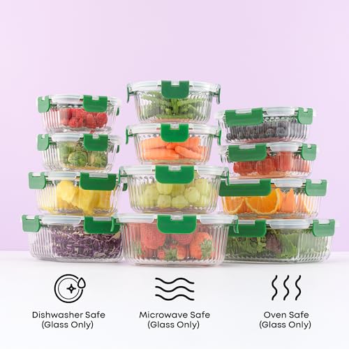 24pc Borosilicate Glass Storage Containers with Lids (Green)