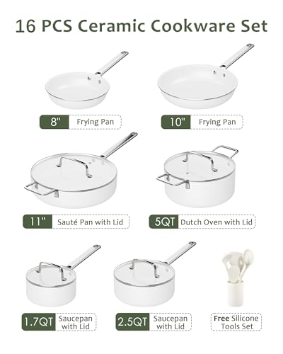 Ceramic Cookware Set Nonstick Pots and Pans Set Oven & Dishwasher Safe