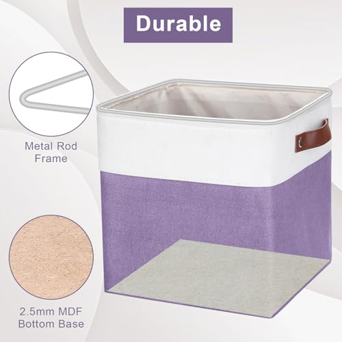 Collapsible Fabric Storage Cubes 11x11 Cube Storage Bins (Purple / Off-White / Cube - 11"x11"x11")