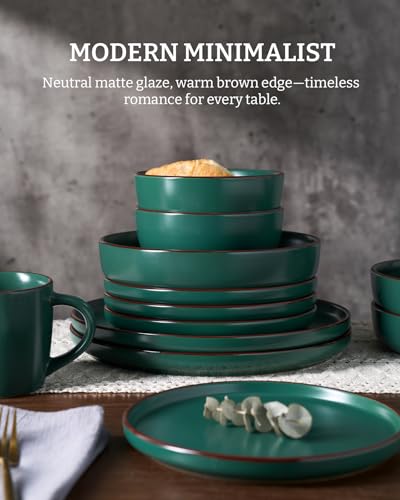 Mercury 24 Piece Dinnerware Set with Pasta Bowls (Dark Green / Service for 6 (Include Pasta Bowls))