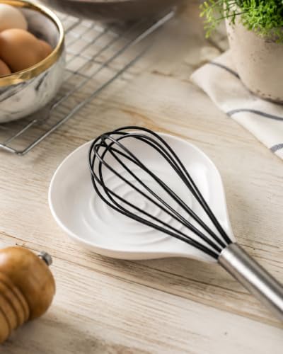 Spoon Rest Kitchen Spoon Holder for Stove Top Ceramic Spoon Rest (White)