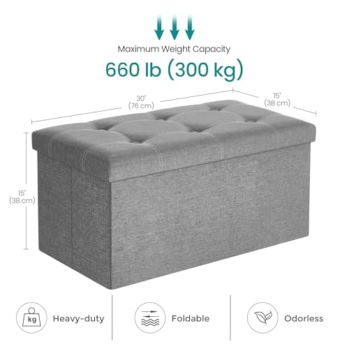 Ottoman Storage Bench (Light Gray + White / 15"D x 30"W x 15"H (without Flipping Lid))