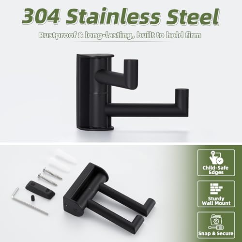 Swivel Towel Hook for Bathrooms with 2 Rotating Arms (1 Pack / Matte Black)