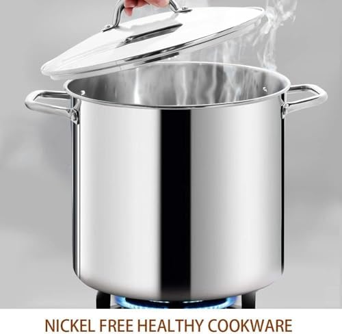 16 Quart LARGE Stock Pot with Glass Lid (16 Quarts / Mirror Polished Stainless Steel)