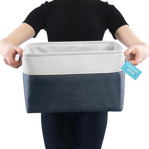15x11in Canvas Storage Baskets 3 Pack (Navy Blue / Off-White / Large - 3pc)