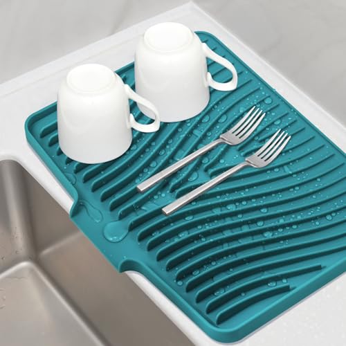 Silicone Dish Drying Mat for Kitchen Counter (Green-1pc / 16" x 12")