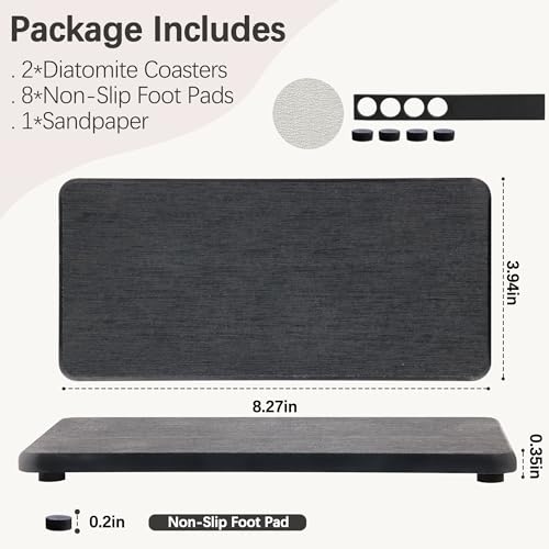 2Pcs Stone Soap Trays Water Absorbing Diatomite Coaster (Dark Gray / 8.3" x 3.9")