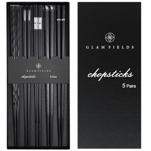 5 Pairs Premium Chopsticks Reusable Dishwasher Safe 9.5 Inch Fiberglass Chop Sticks Gift Set Non Slip Black + Silver (Black + Silver)