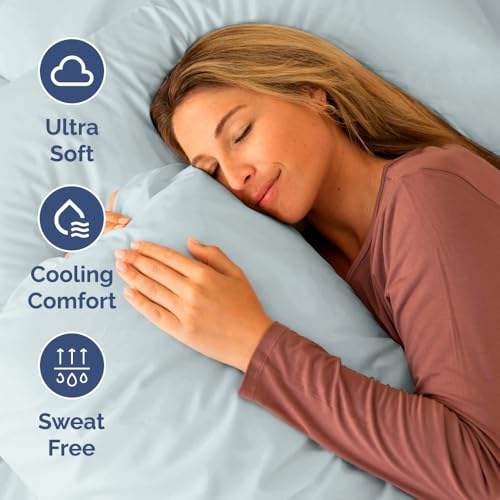 Short Queen Size 4 Piece Bed Sheet Set (23 - Ice Blue / Short Queen)