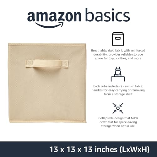 Collapsible Fabric Storage Cube Bins Organizer with Handles for Organization and Organizing Solution (Beige / 13"x13"x13")
