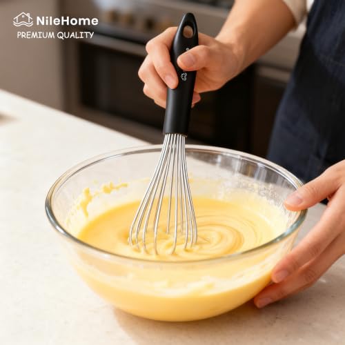 Whisk Set 8" 10" 12" Kitchen Whisk (Black-Silver / 3 Piece)