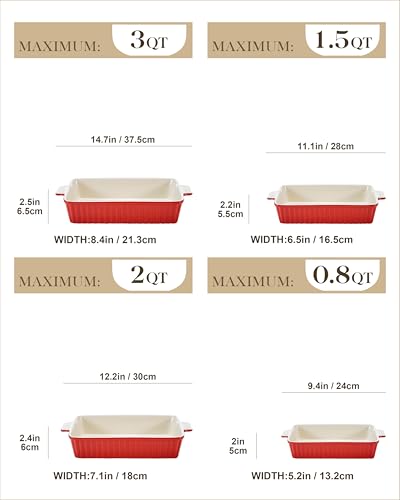 Ceramic Casserole Baking Dishes Set of 4 (Red / Set of 4-rectangular)