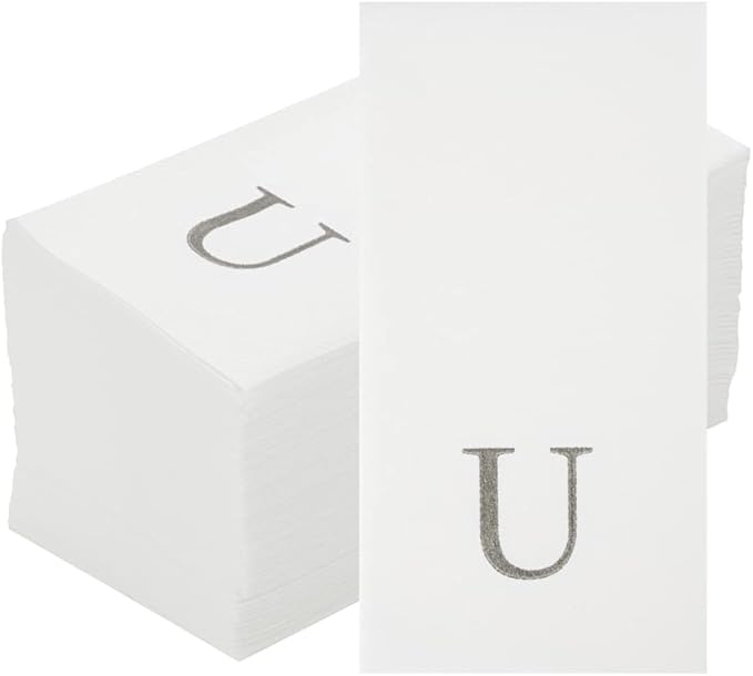Luxenap 15.8 X 7.9 Inch Linen-Feel Guest Towels, 2000 Lettered Hand Towels - Silver Letter 'U', Sans Serif Font, White Paper Dinner Napkins, airlaid, For Restrooms And Tables - Restaurantware