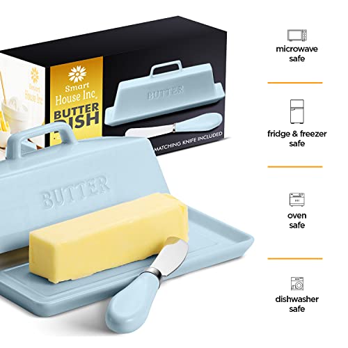 Ceramic Butter Dish Set with Lid and Knife (Turquoise)