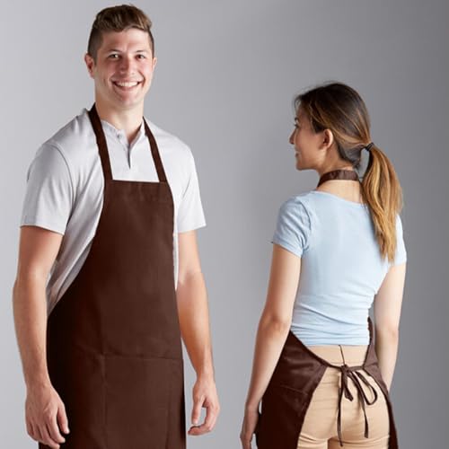 4 Pack Bib Chef Apron (2 pockets -Long (4 packs) / Brown)